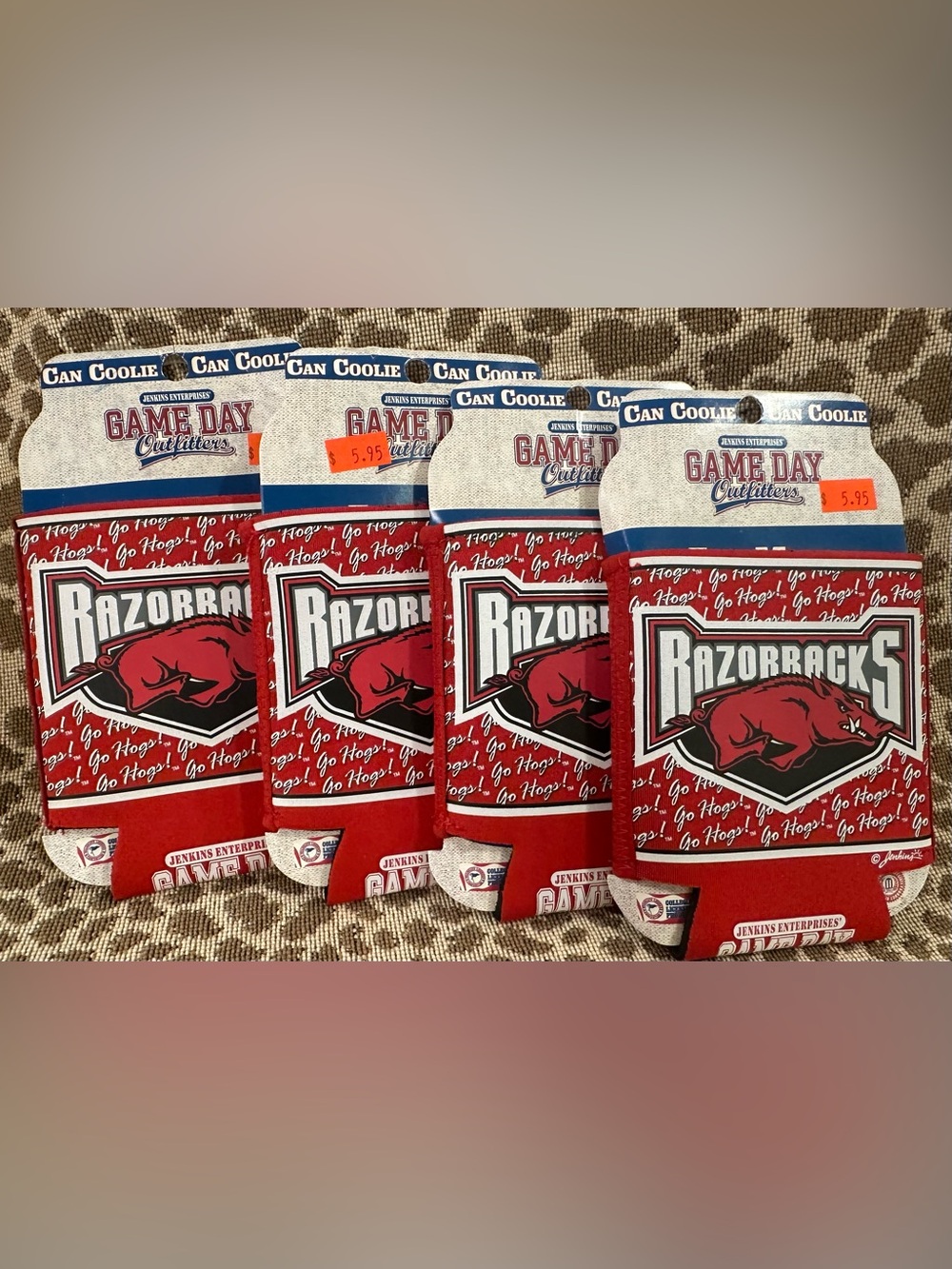 Lot of 4 Arkansas Razorbacks Insulating Can Coolie Koozie~Game Day Outfitters